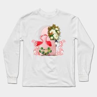 Wonderful flamingos with tropical flowers Long Sleeve T-Shirt